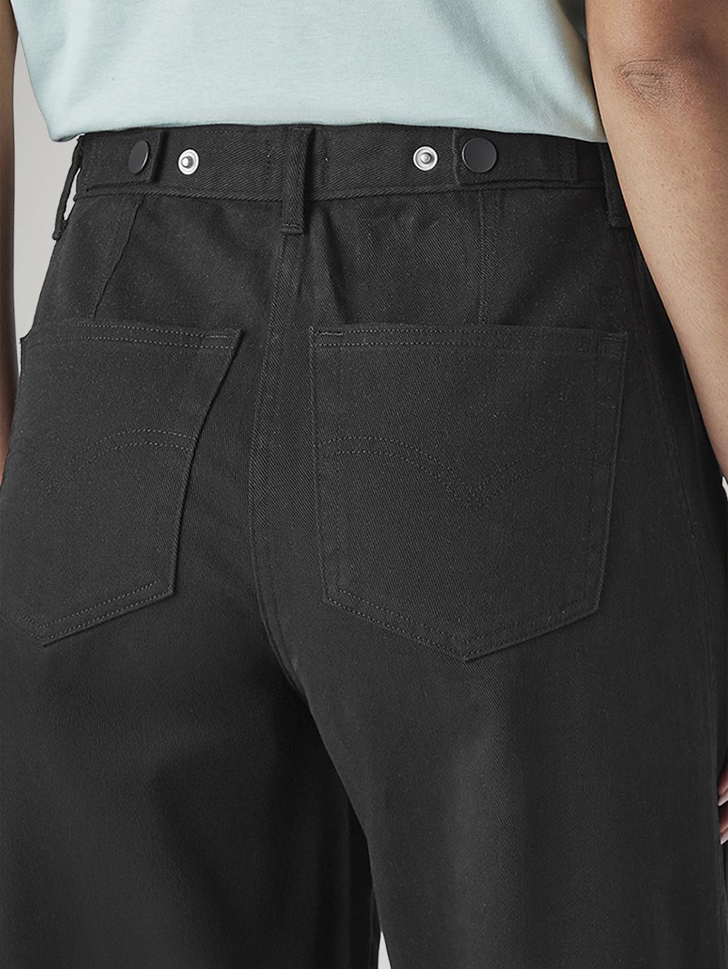 Women's Black Wide Leg Fit High Rise Cinched Trousers - Detail View
