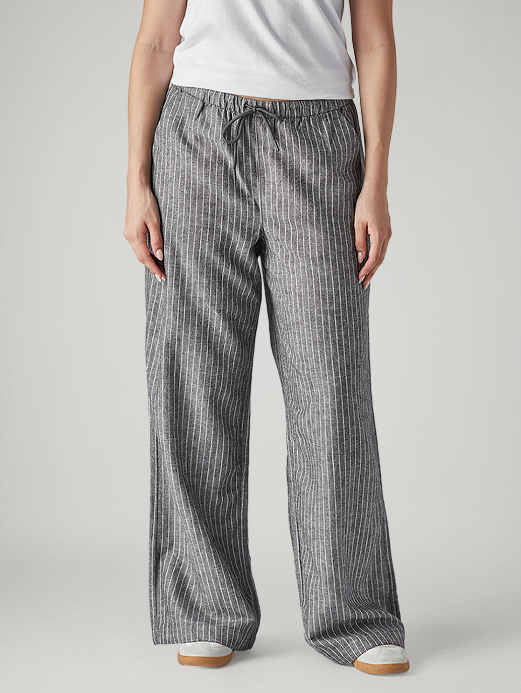 Women's Black XL Straight Loose Fit Mid Rise Trousers - Front View
