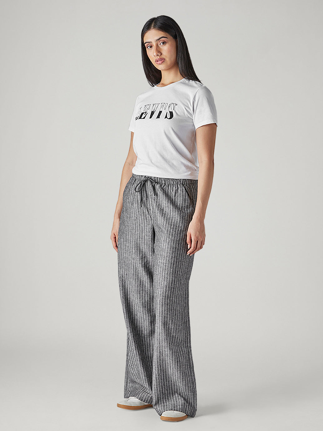 Women's Black XL Straight Loose Fit Mid Rise Trousers - Side View