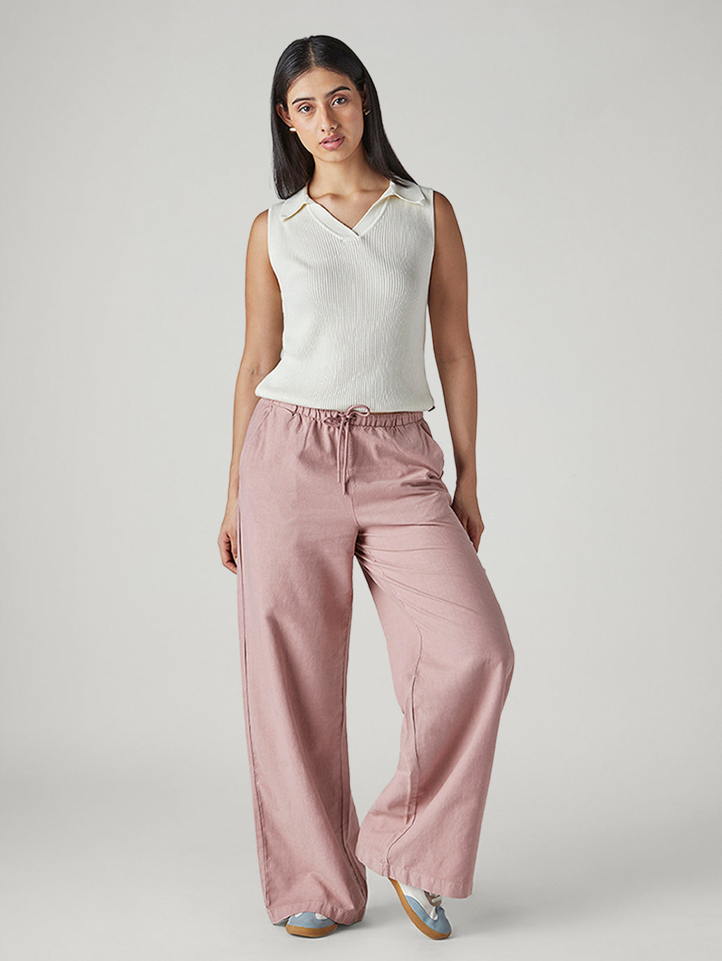 Women's Pink XL Straight Loose Fit Mid Rise Trousers