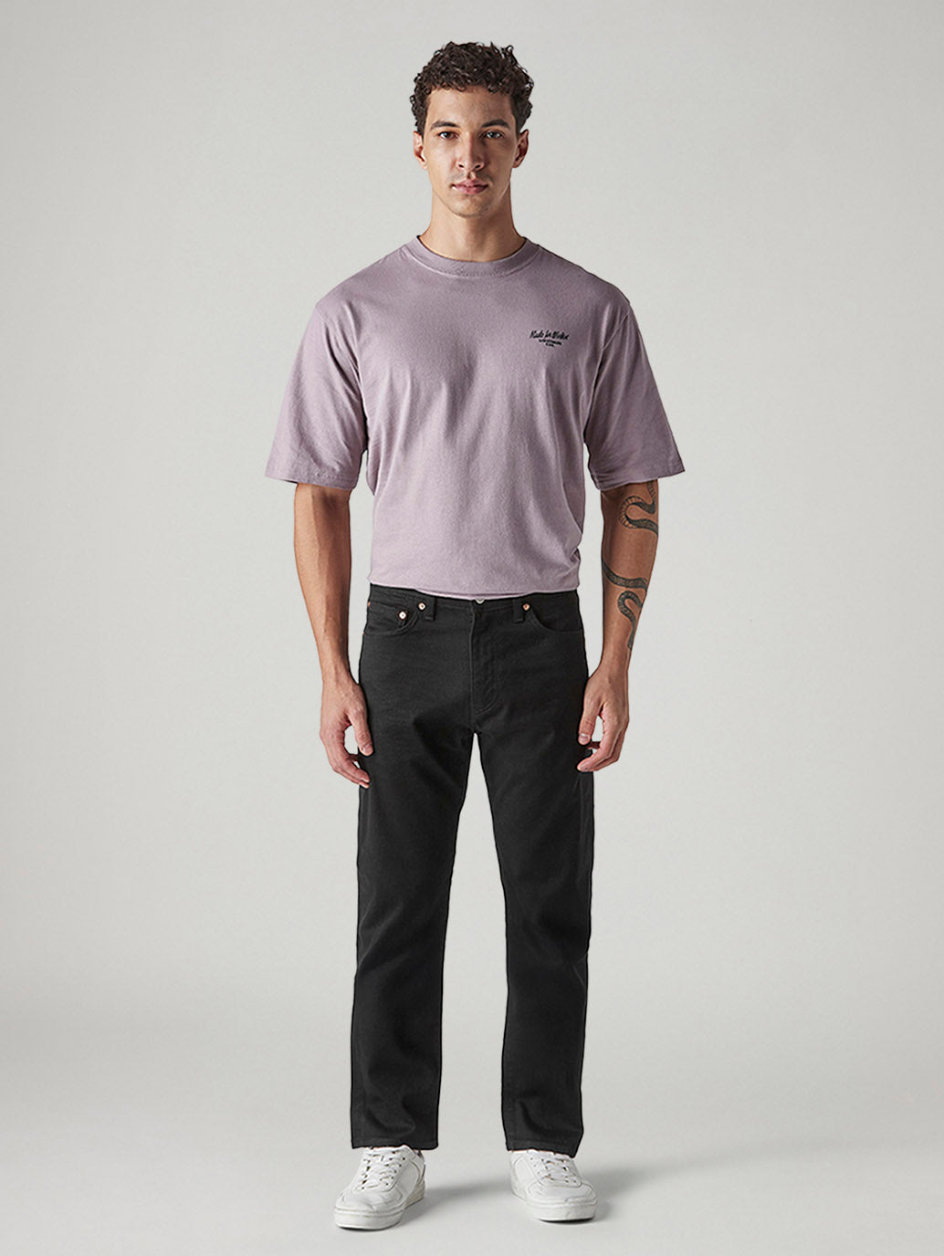 Men's 505 Black Straight Fit Mid Rise Jeans - Front View