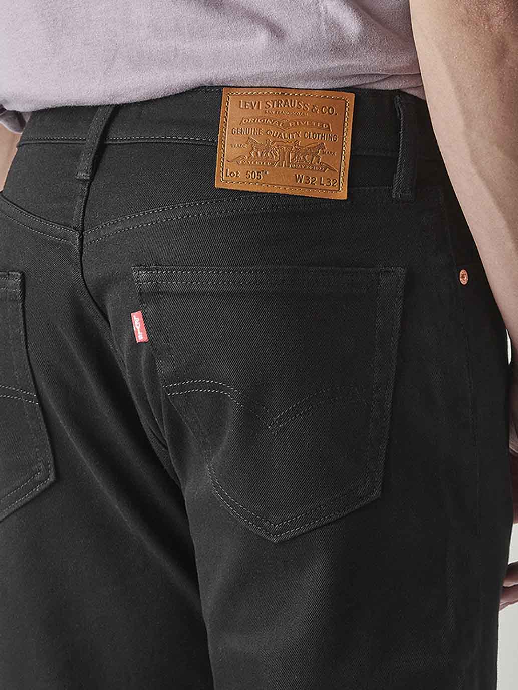 Men's 505 Black Straight Fit Mid Rise Jeans - Detail View