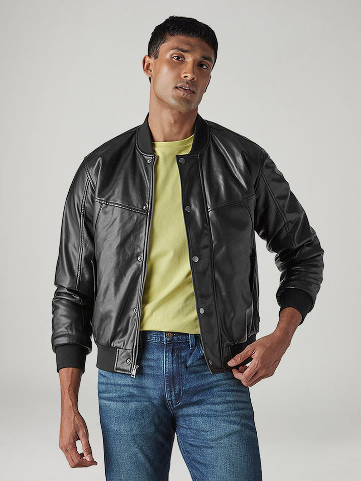 Men's Solid Regular Fit Bomber Jacket