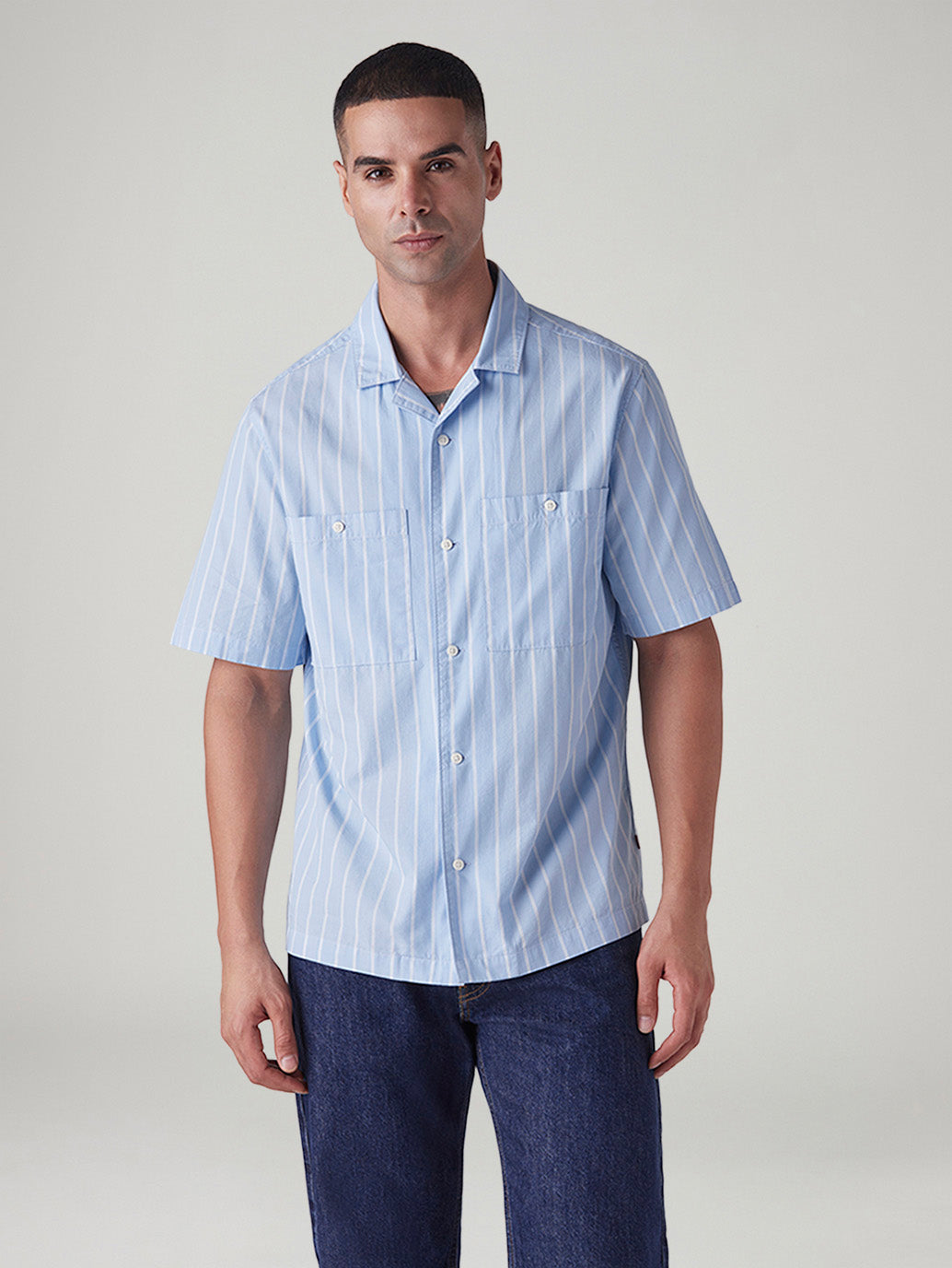 Men's Striped Loose Fit Poplin Shirt - Front View