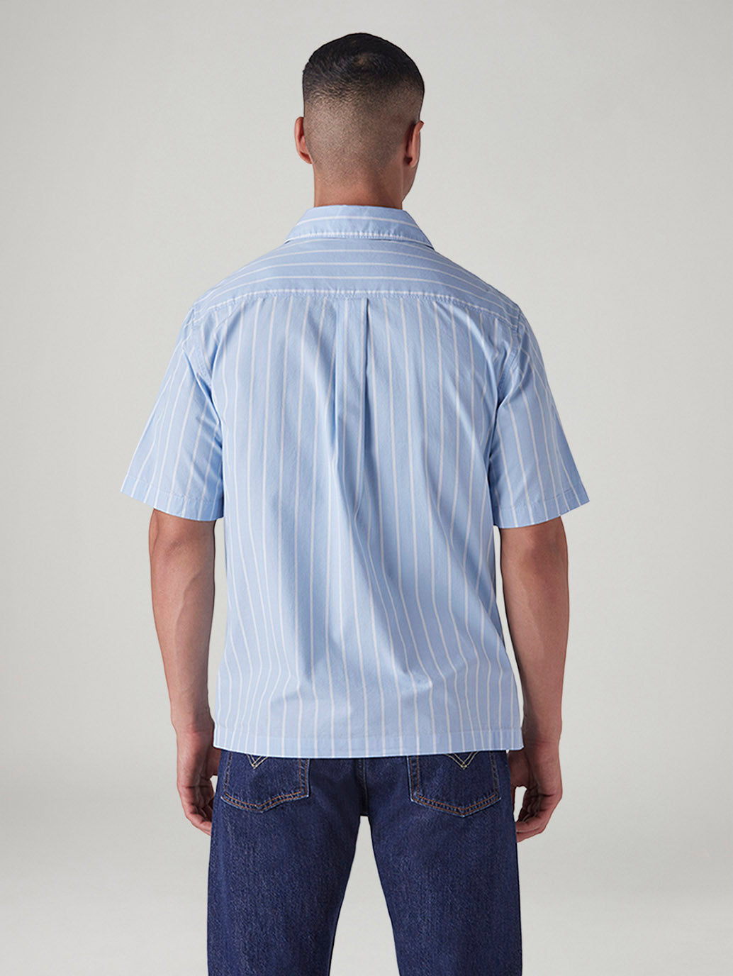 Men's Striped Loose Fit Poplin Shirt - Back View