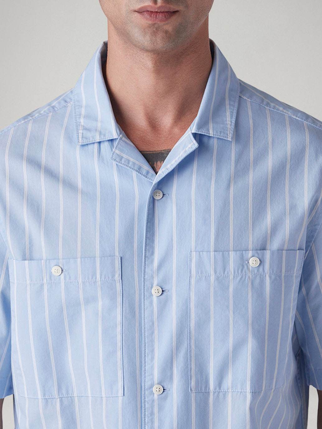 Men's Striped Loose Fit Poplin Shirt - Detail View