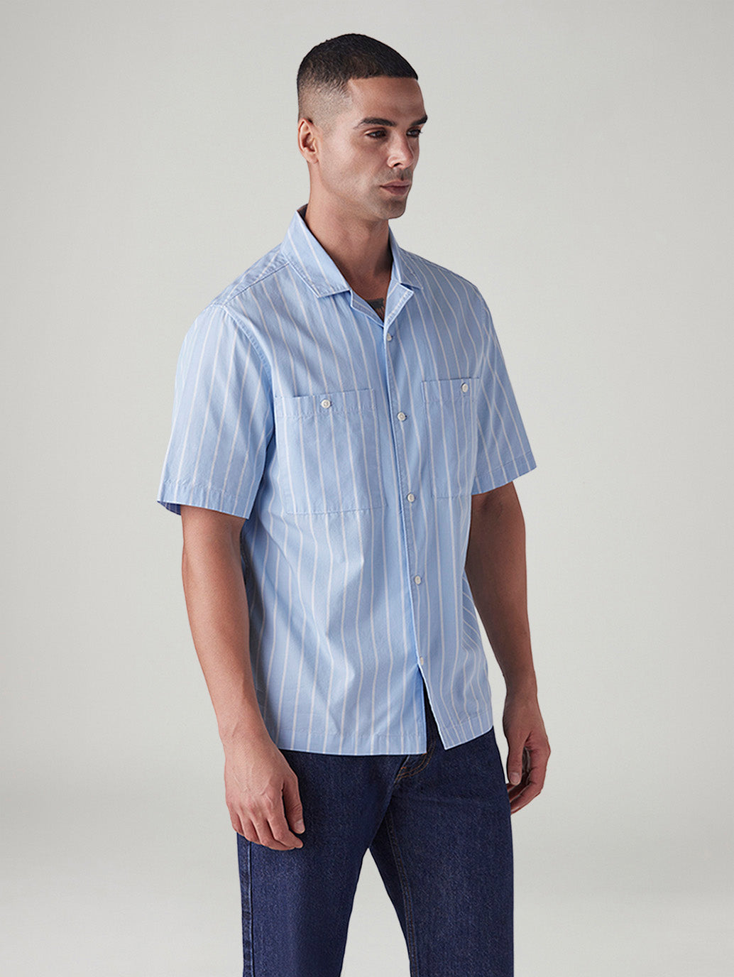 Men's Striped Loose Fit Poplin Shirt - Side View