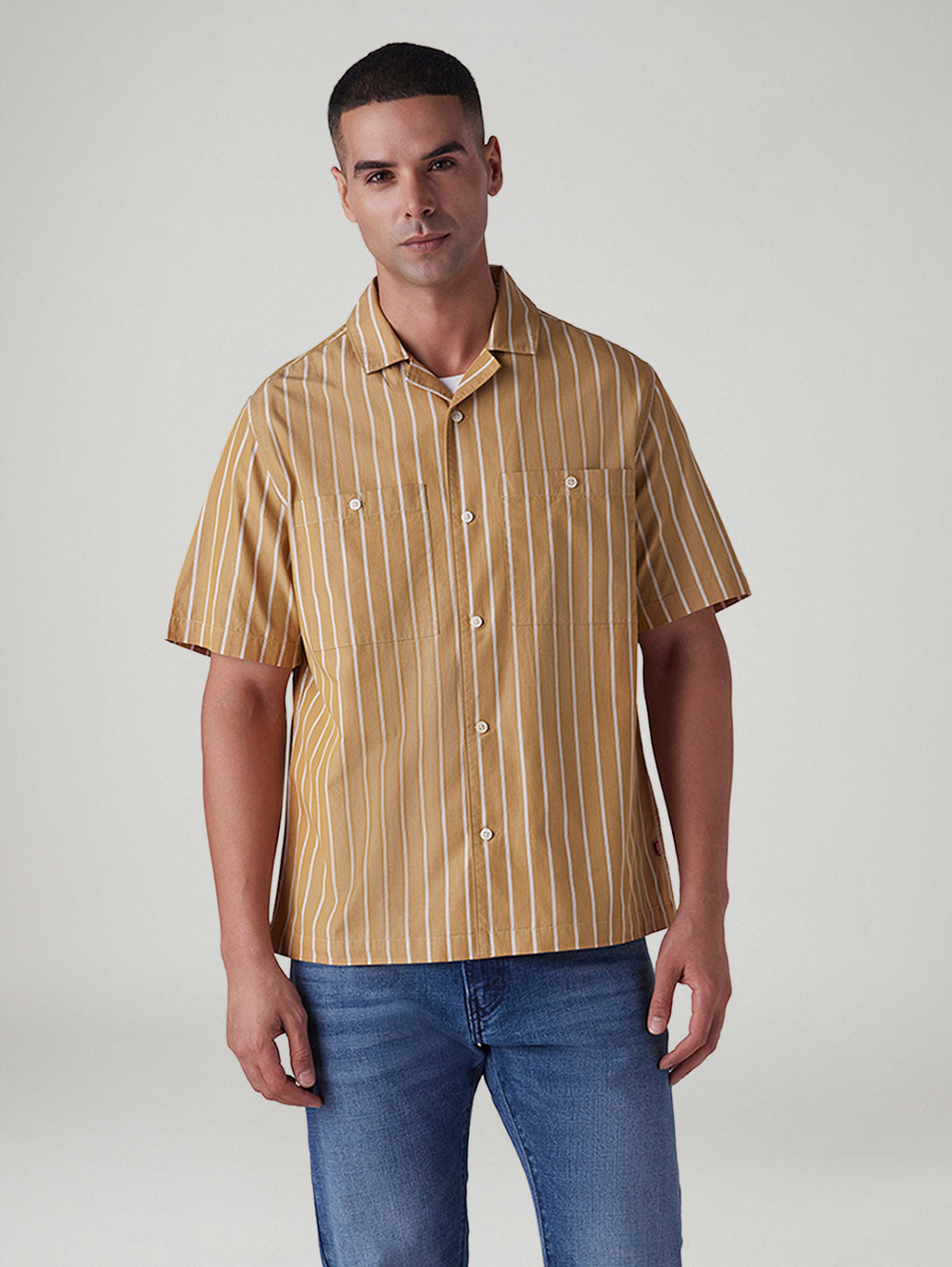 Men's Striped Loose Fit Poplin Shirt - Front View