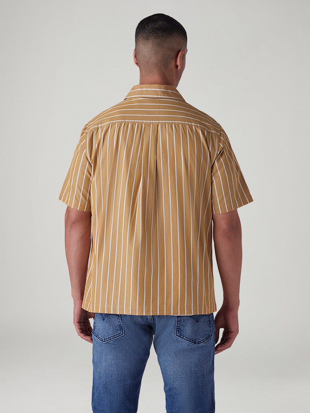 Men's Striped Loose Fit Poplin Shirt - Back View