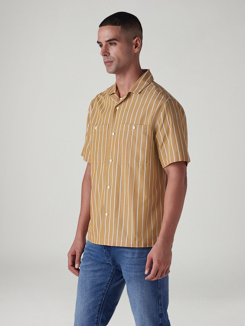 Men's Striped Loose Fit Poplin Shirt - Side View
