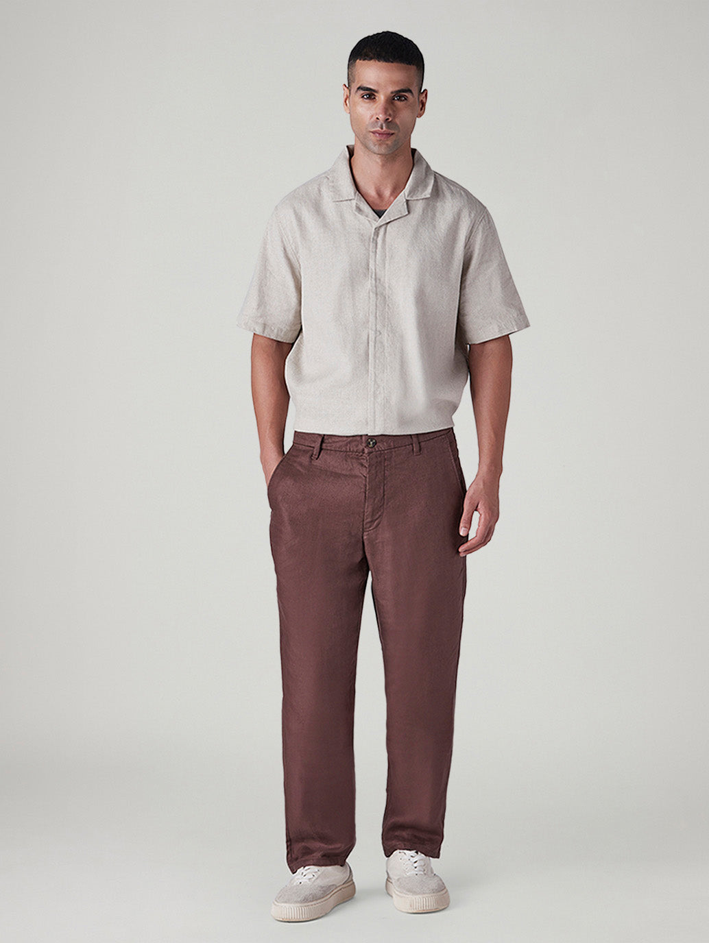 Men's Authentic Relaxed Fit Mid Rise Linen Chinos - Front View