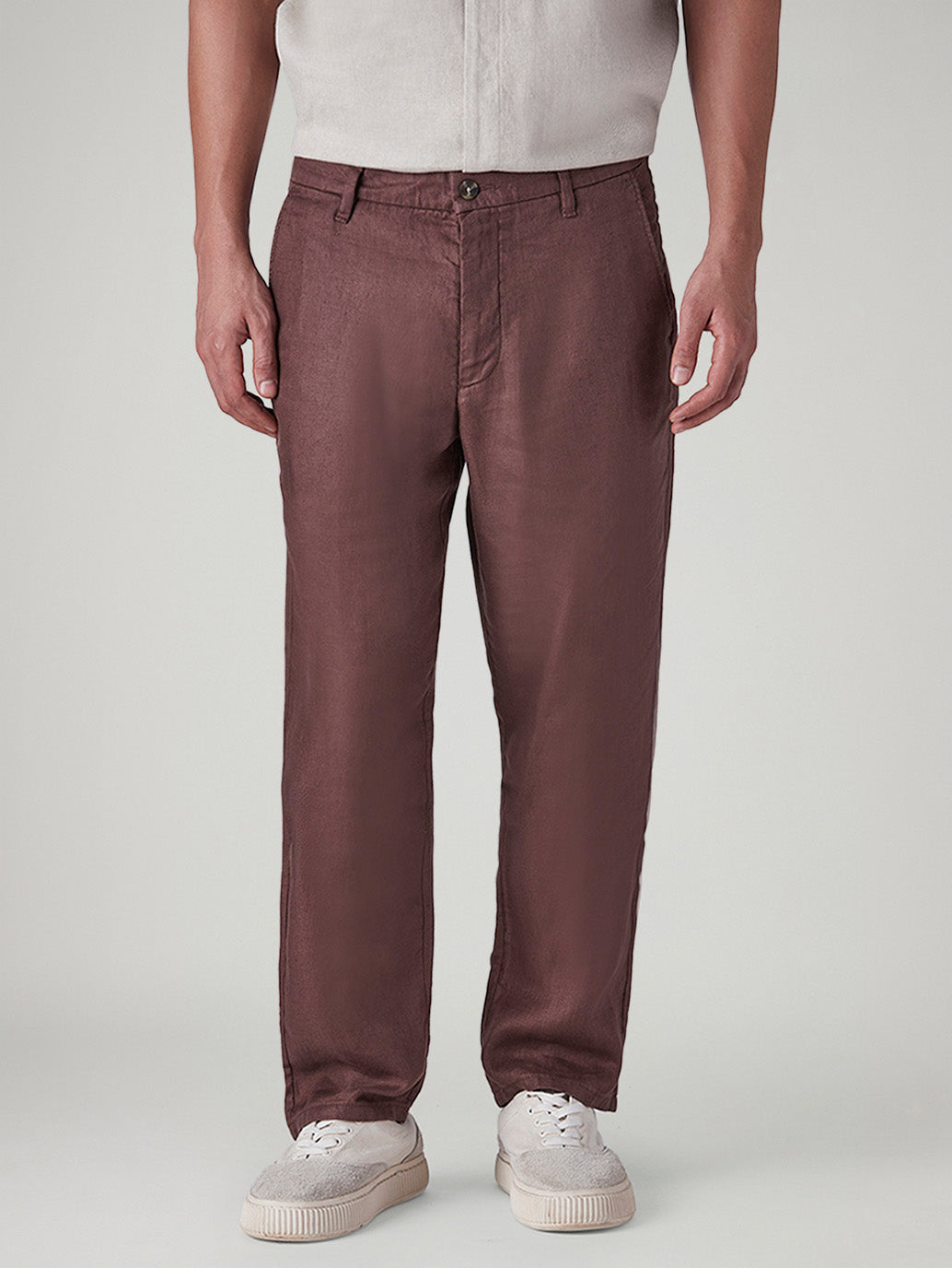 Men's Authentic Relaxed Fit Mid Rise Linen Chinos - Front View