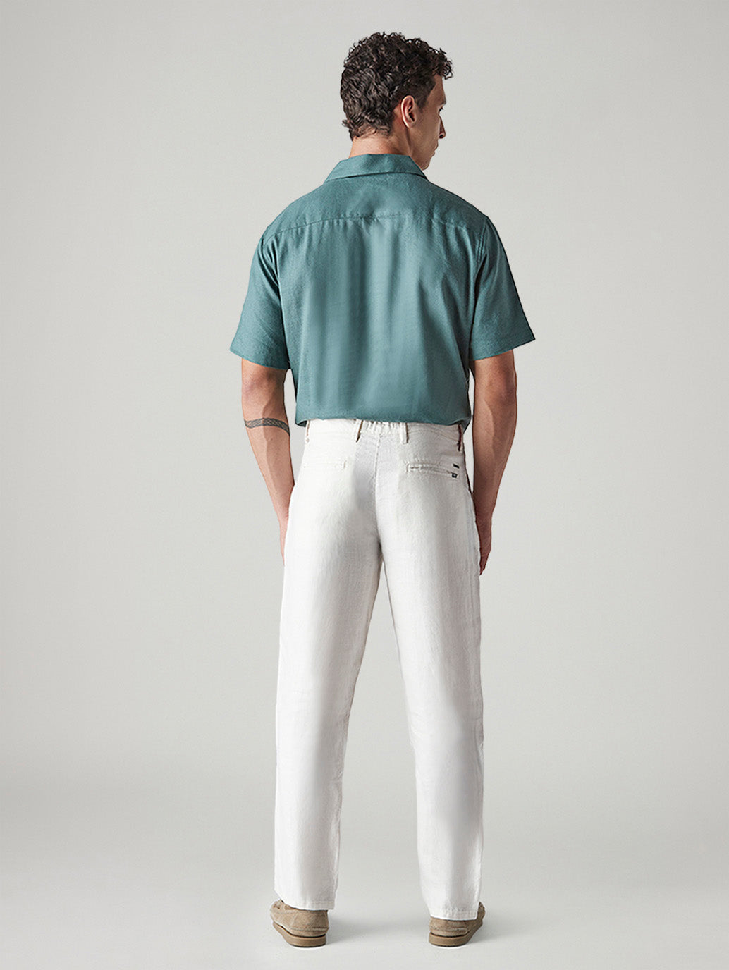Men's White Authentic Relaxed Fit Mid Rise Linen Chinos - Back View