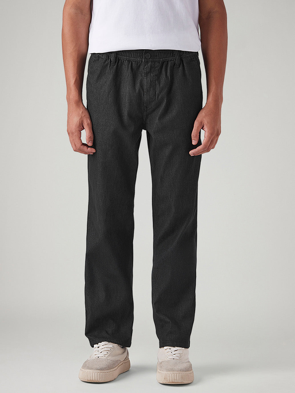Men's Black Relaxed Straight Fit Mid Rise Chinos - Front View