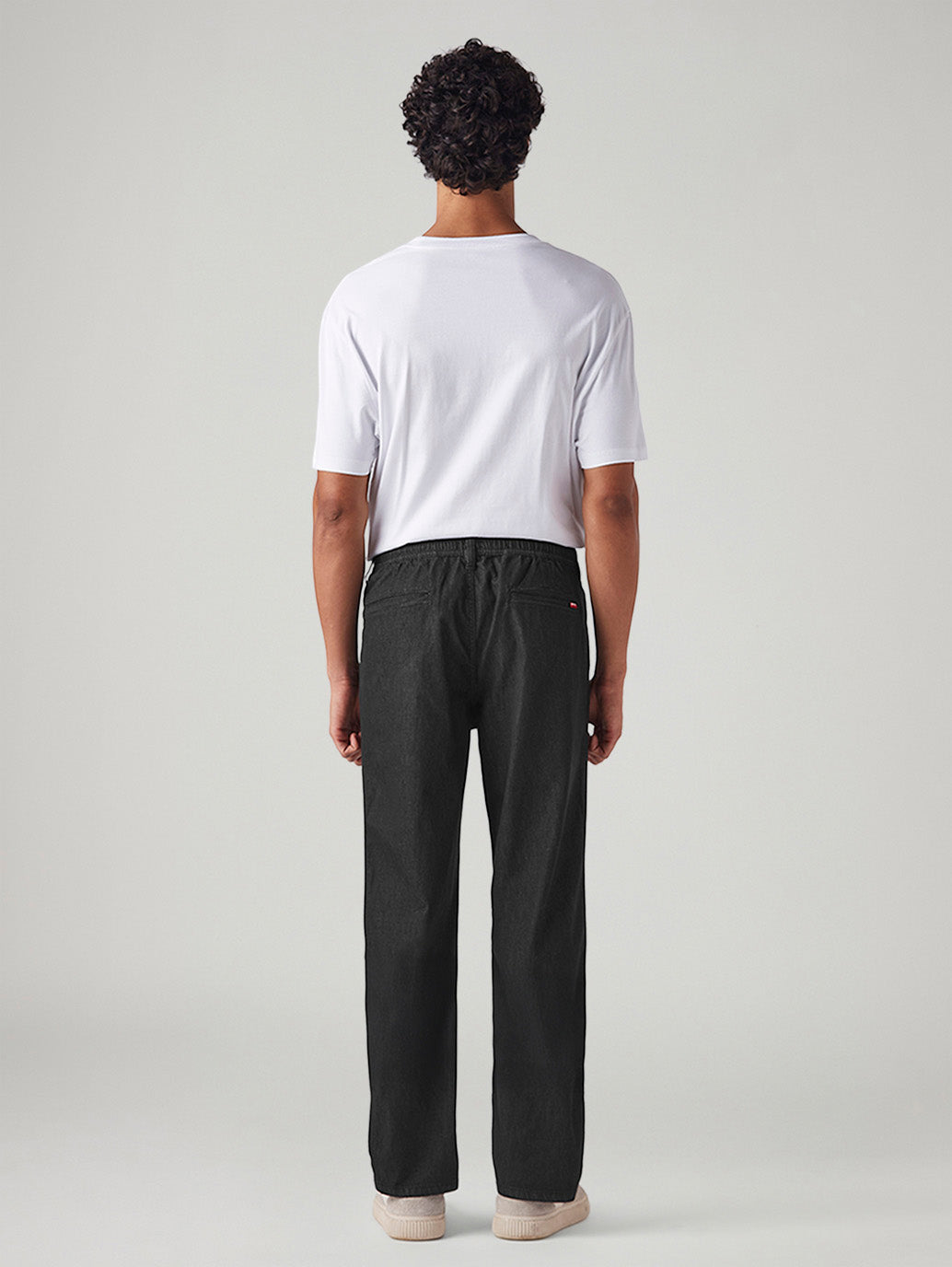 Men's Black Relaxed Straight Fit Mid Rise Chinos - Back View