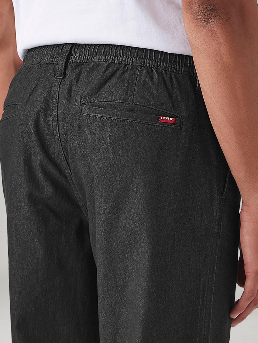 Men's Black Relaxed Straight Fit Mid Rise Chinos - Detail View