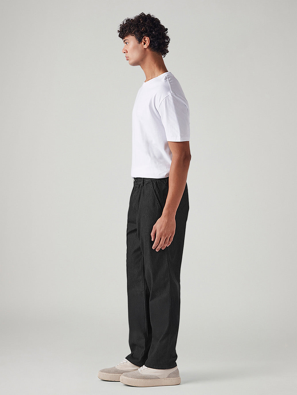 Men's Black Relaxed Straight Fit Mid Rise Chinos - Side View