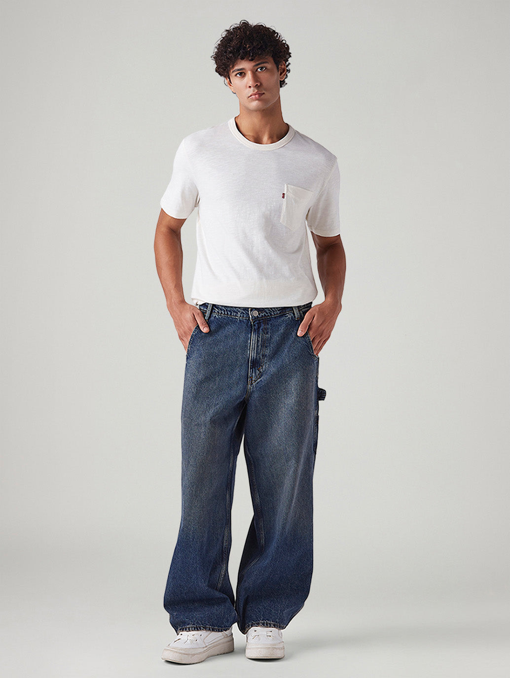 Men's Blue Extra Baggy Loose Fit Mid Rise Jeans - Front View