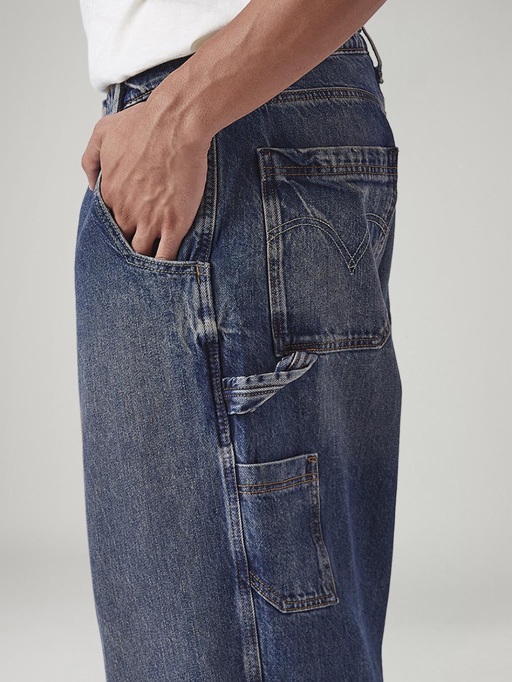 Men's Blue Extra Baggy Loose Fit Mid Rise Jeans - Detail View