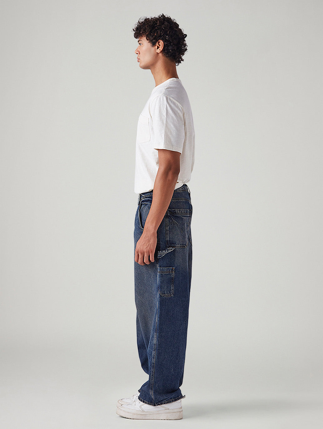 Men's Blue Extra Baggy Loose Fit Mid Rise Jeans - Side View