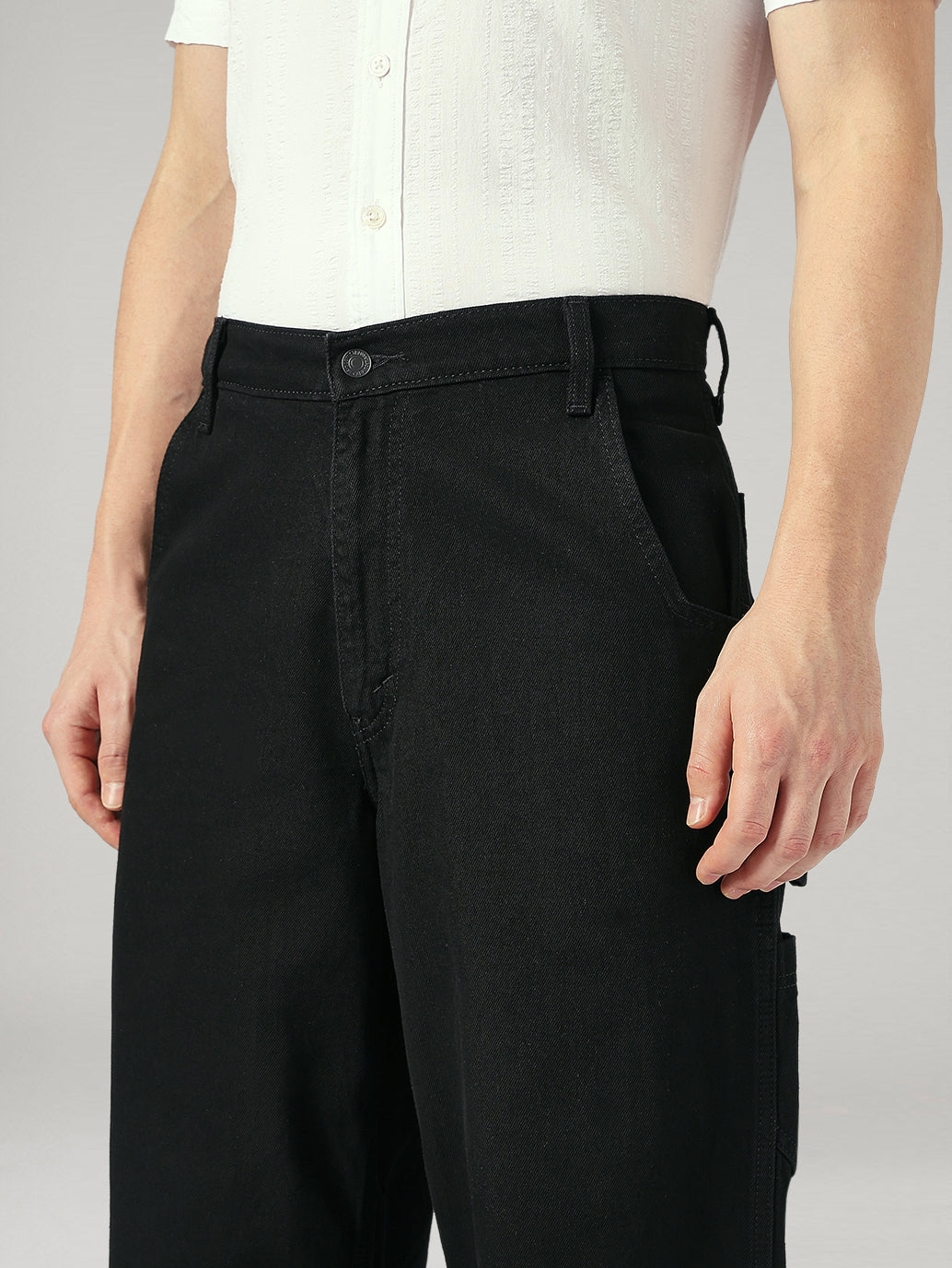 Men's Black Extra Baggy Fit Mid Rise Utility Jeans - 20 View