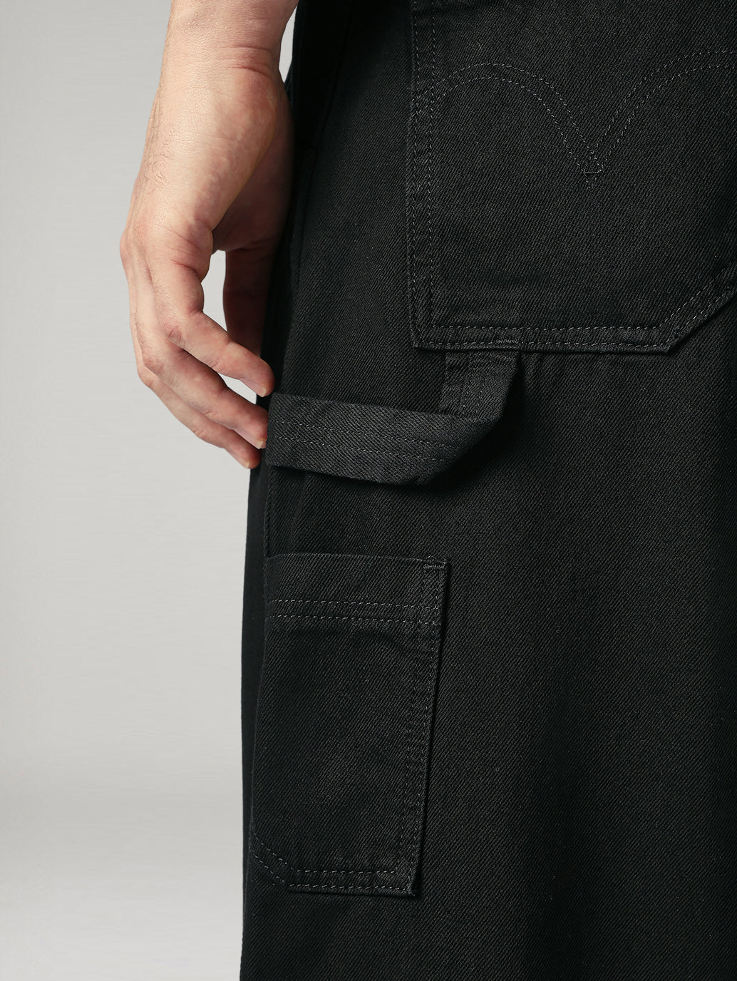 Men's Black Extra Baggy Fit Mid Rise Utility Jeans - Detail View