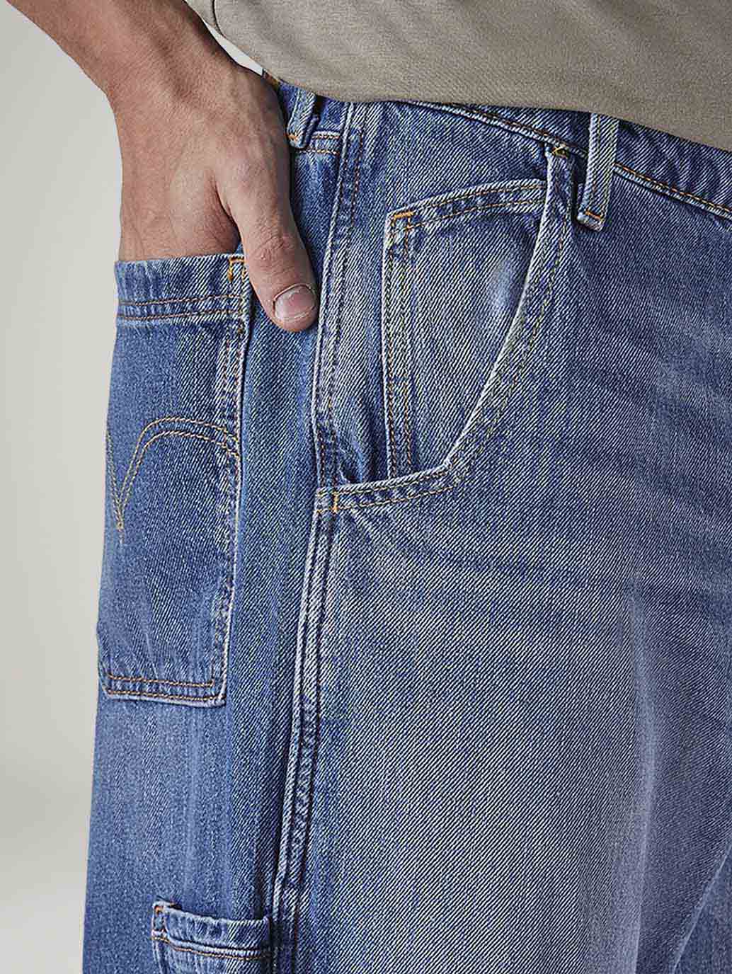Men's Med Indigo Extra Baggy Fit Mid Rise Utility Jeans - 20 View