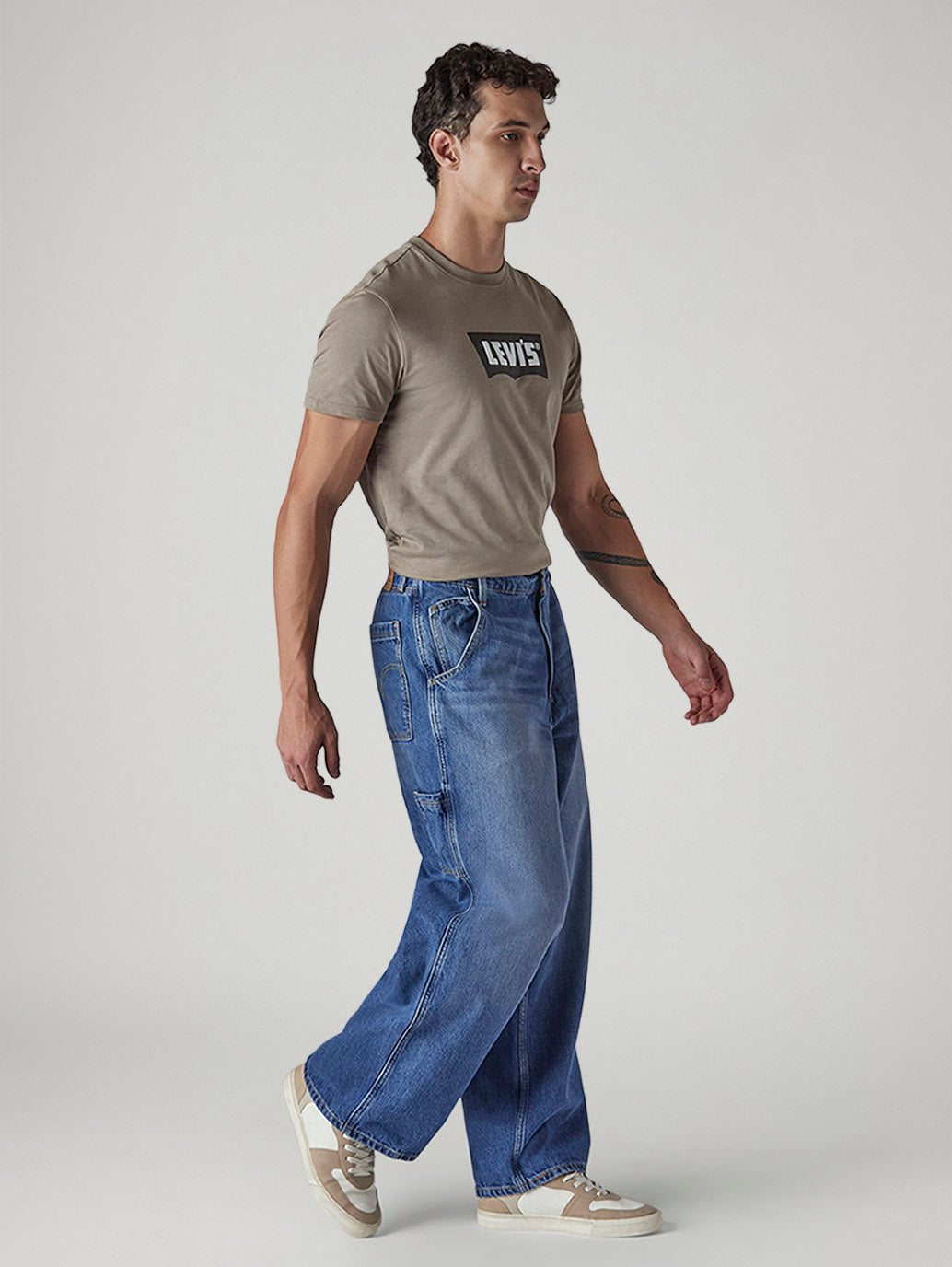 Men's Med Indigo Extra Baggy Fit Mid Rise Utility Jeans - 20 View