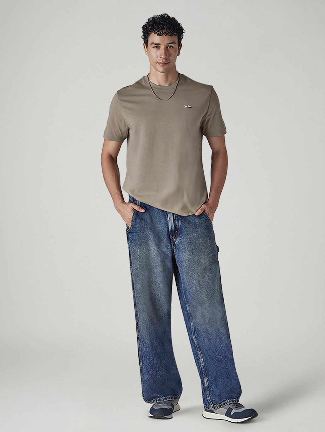 Men's Blue Extra Baggy Fit Mid Rise Selvedge Jeans - Front View