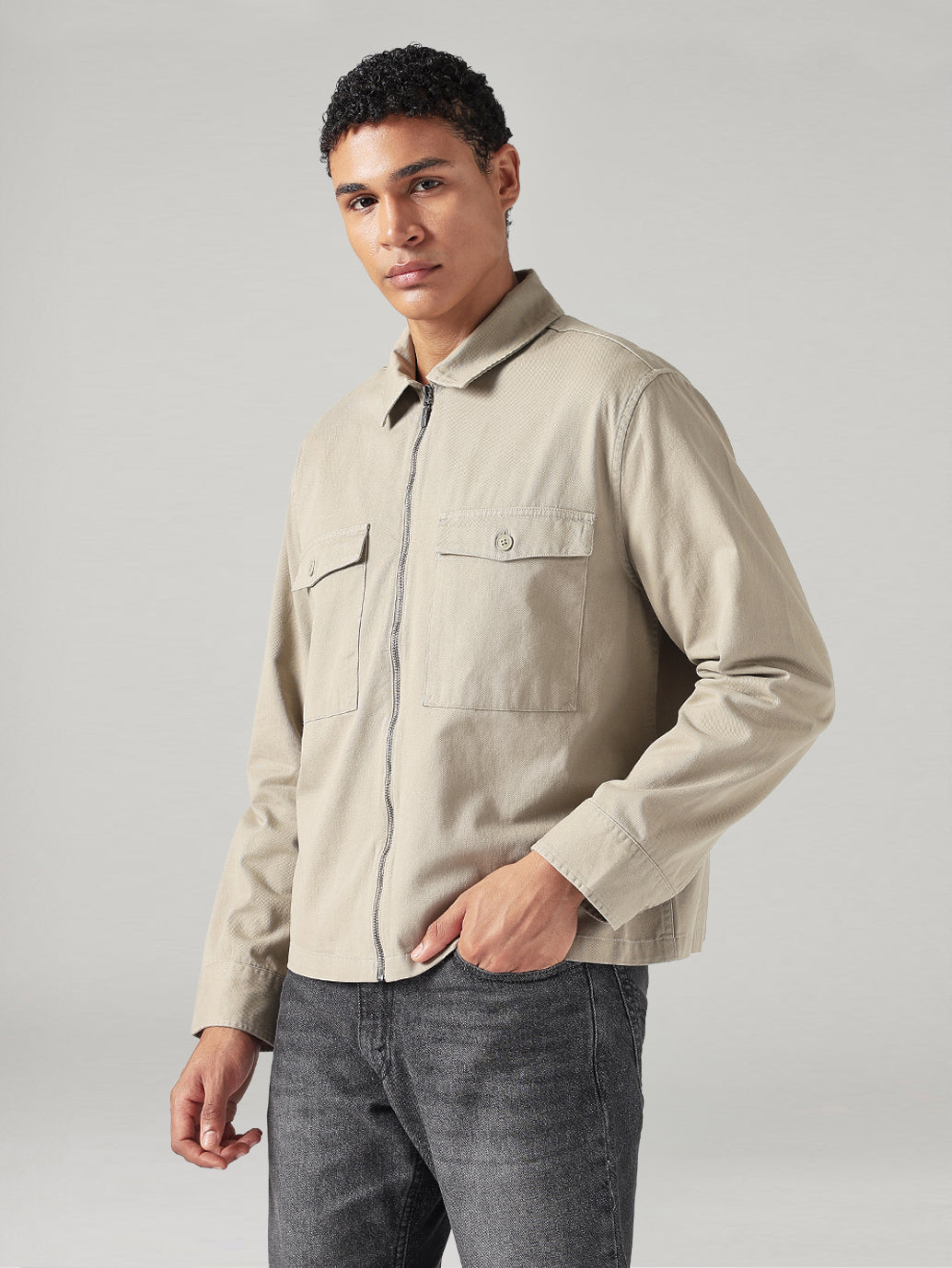 Men's Solid Relaxed Fit Shacket - Side View
