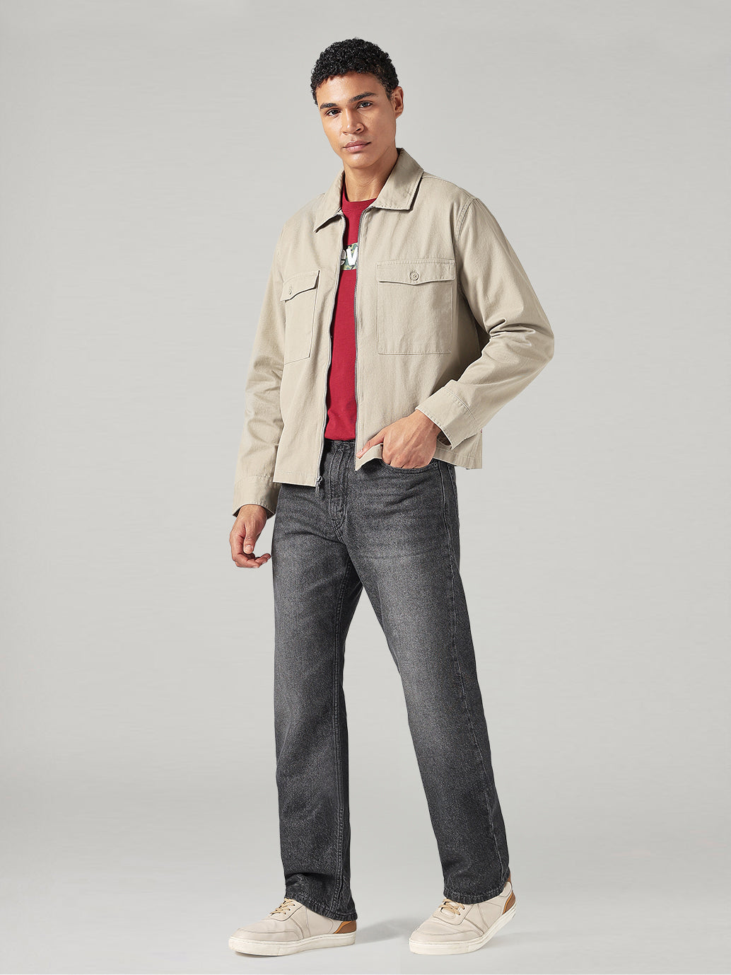 Men's Solid Relaxed Fit Shacket - Full View