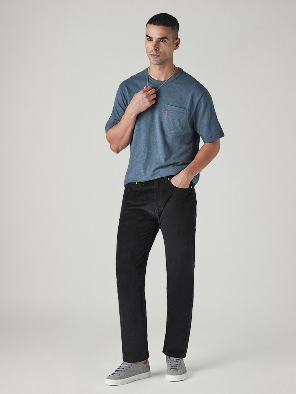 Men's Black Authentic Relaxed Straight Fit Mid Rise Corduroy Chinos