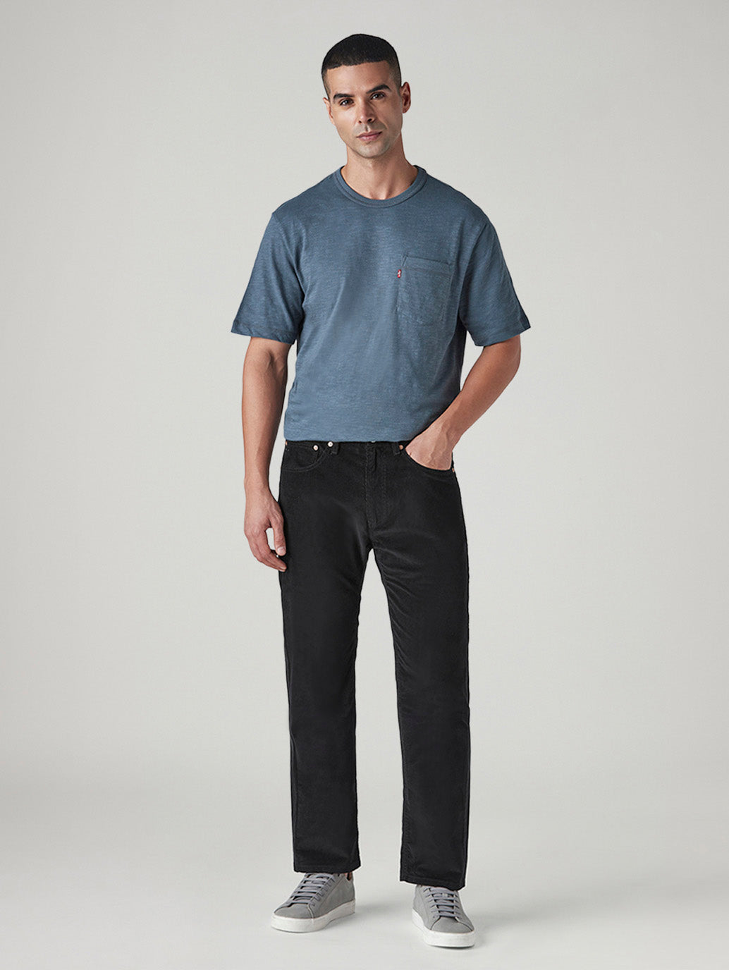 Men's Black Authentic Relaxed Straight Fit Mid Rise Corduroy Chinos - Front View
