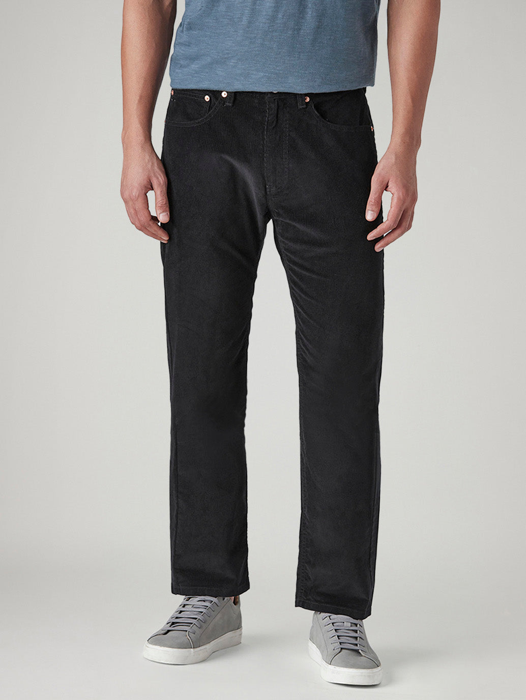 Men's Black Authentic Relaxed Straight Fit Mid Rise Corduroy Chinos - Front View
