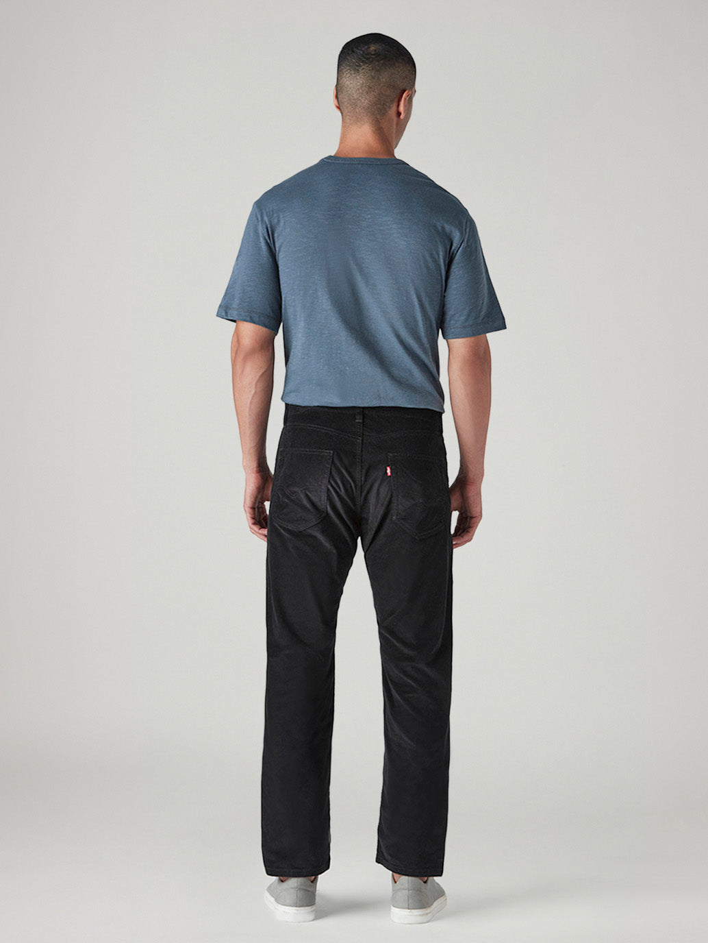 Men's Black Authentic Relaxed Straight Fit Mid Rise Corduroy Chinos - Back View
