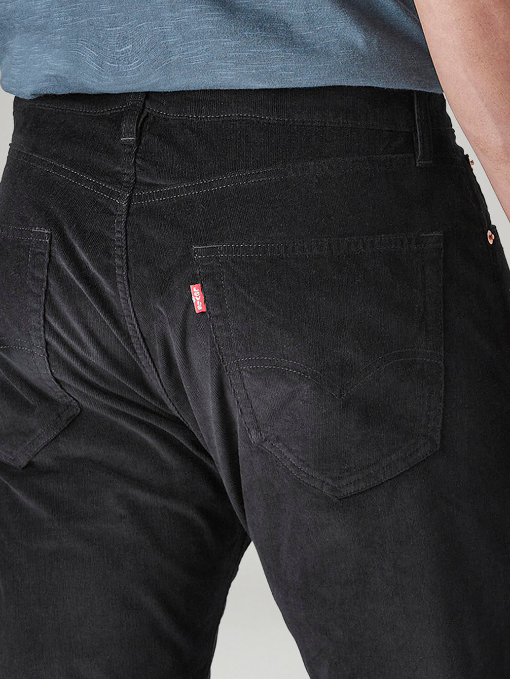 Men's Black Authentic Relaxed Straight Fit Mid Rise Corduroy Chinos - Detail View