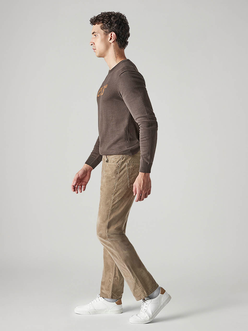 Men's Beige Authentic Relaxed Fit Mid Rise Corduroy Chinos - 20 View