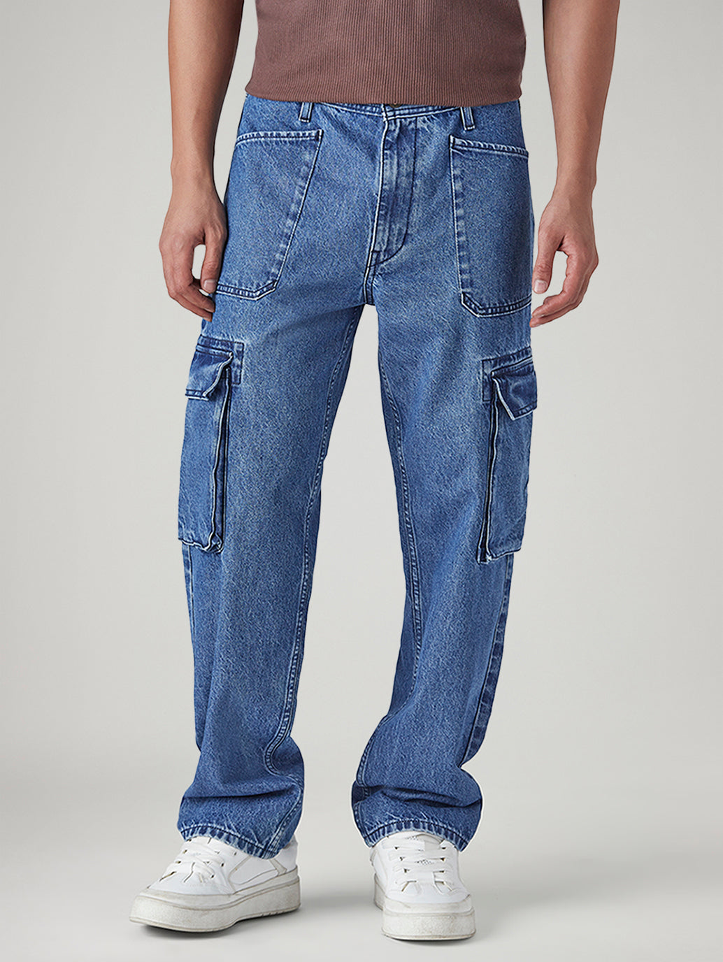 Men's 568 Blue Loose Fit Mid Rise Cargos - Front View