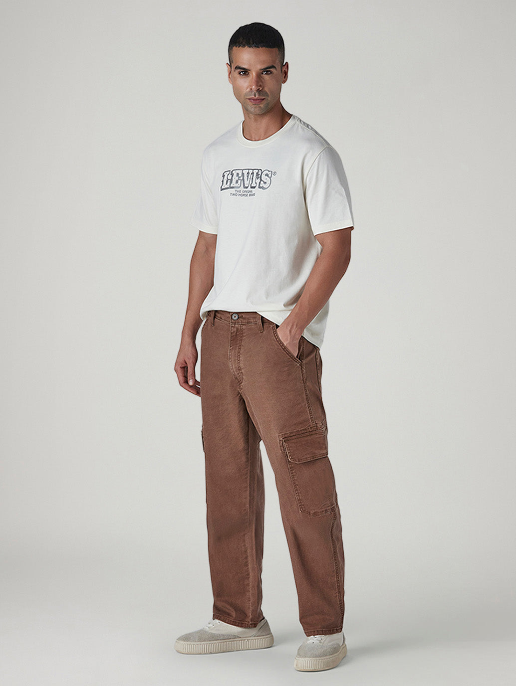 Men's 568 Light Brown Loose Fit Mid Rise Cargos