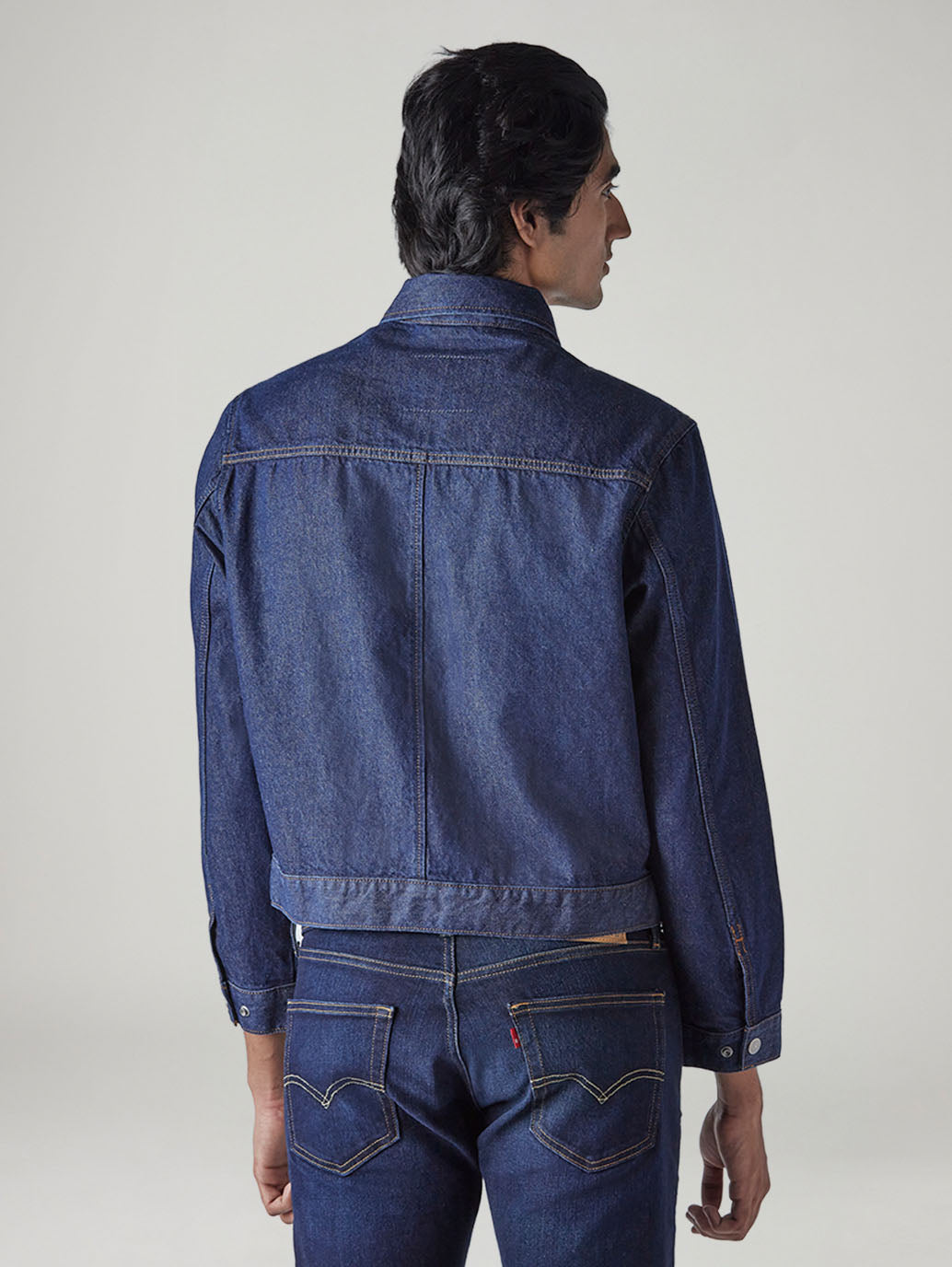 Men's Solid Regular Fit Denim Jacket - Back View