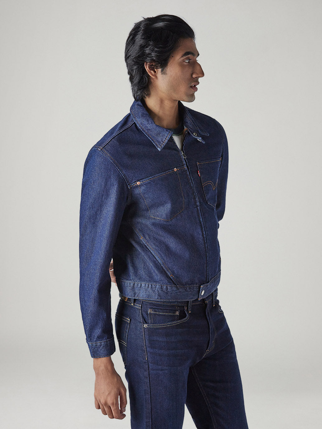 Men's Solid Regular Fit Denim Jacket - Side View