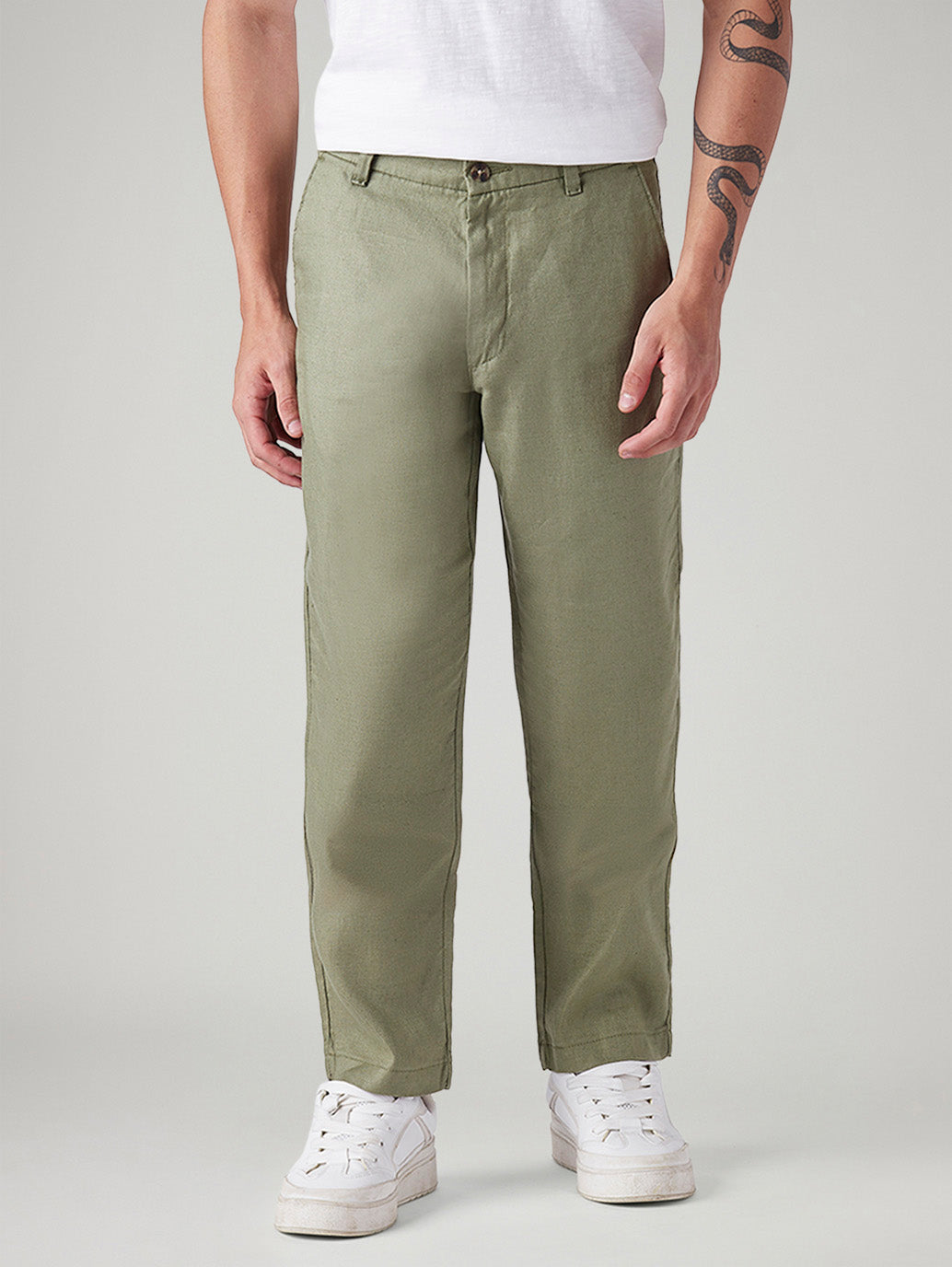 Men's Authentic Relaxed Straight Fit Mid Rise Linen Chinos - Front View
