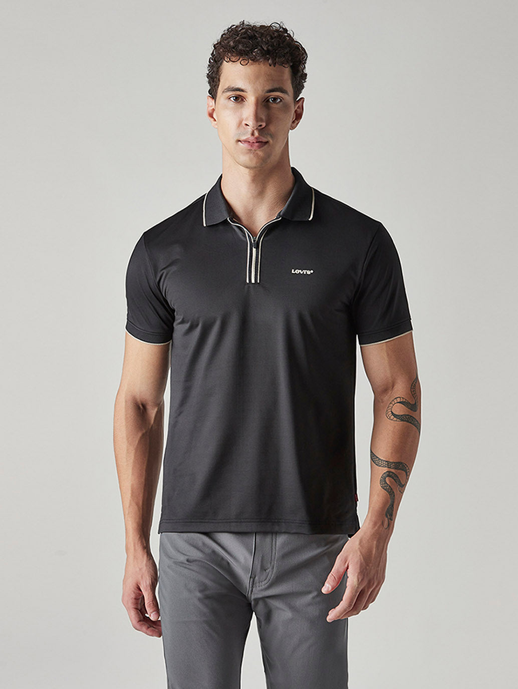 Men's Solid Black Tech Polo T-shirt