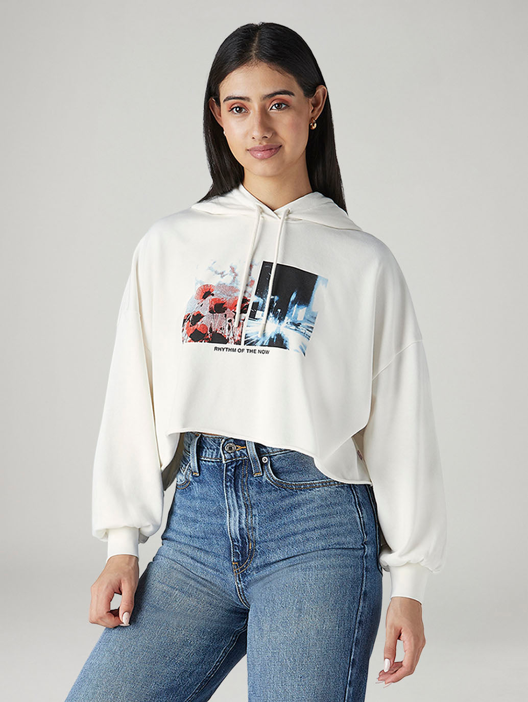 Women's Graphic Print White Hooded Sweatshirt - 20 View