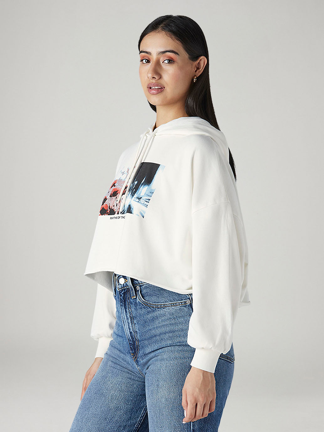 Women's Graphic Print White Hooded Sweatshirt - 20 View