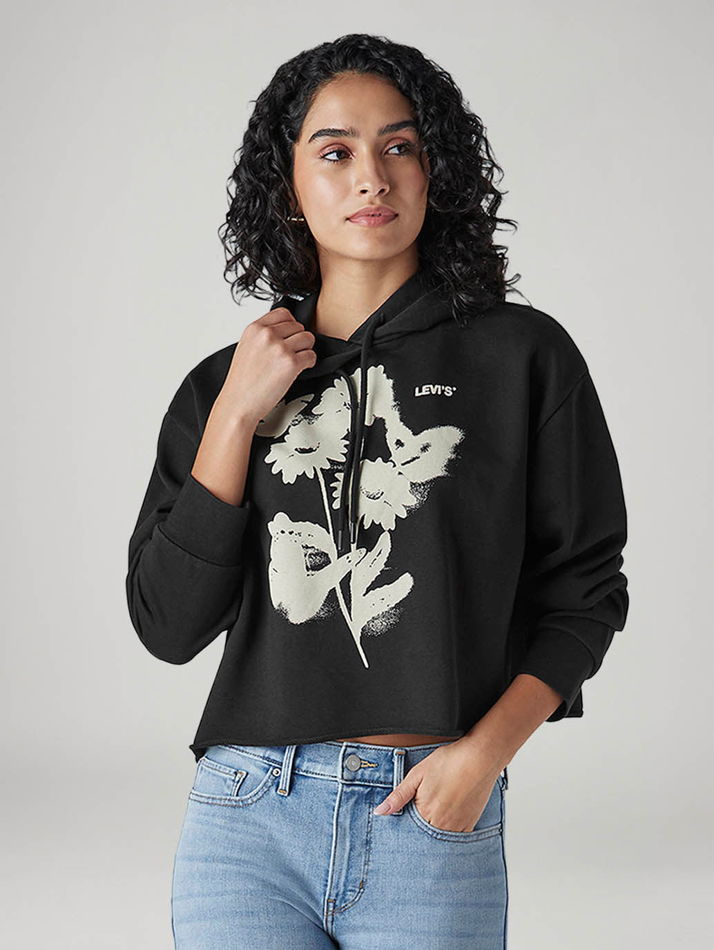 Women's Graphic Print Black Hooded Sweatshirt