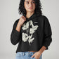 Women's Graphic Print Black Hooded Sweatshirt - Styleshot View
