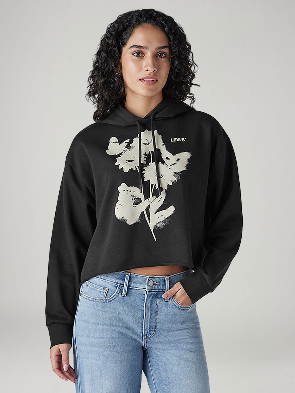 Women's Graphic Print Black Hooded Sweatshirt - Front View