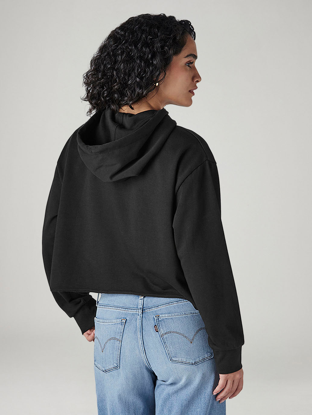 Women's Graphic Print Black Hooded Sweatshirt - Back View