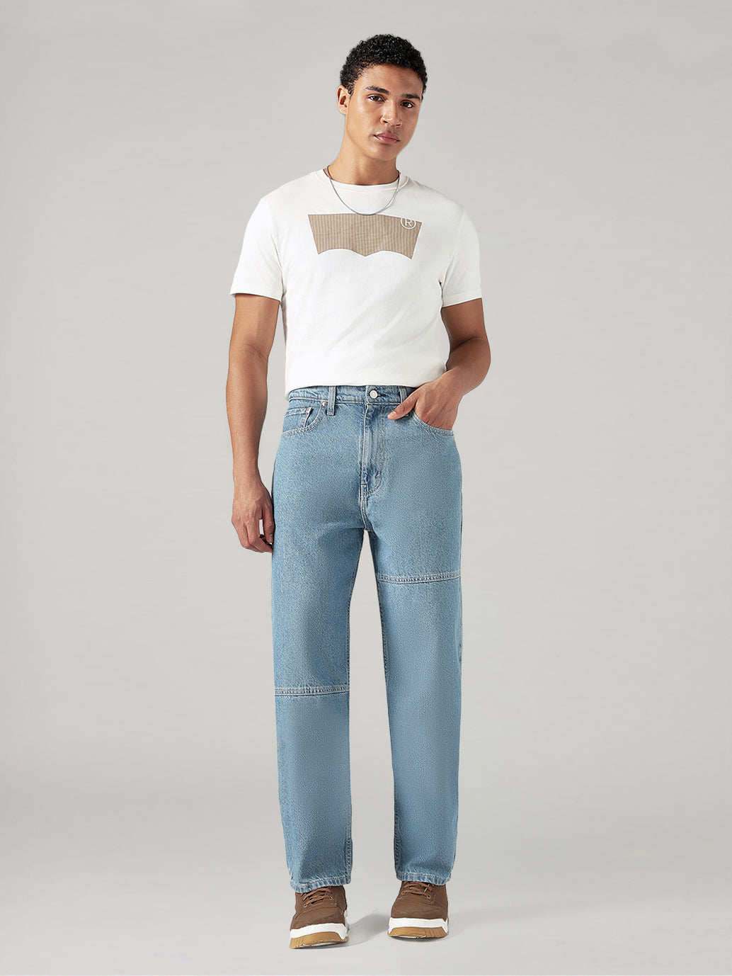 Men's Light Blue Loose Fit Mid Rise Jeans